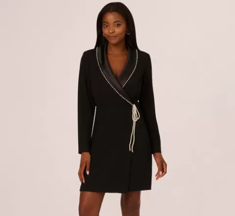 Adrianna Papell Pearl Wrap Blazer Short Dress In BLACK Store