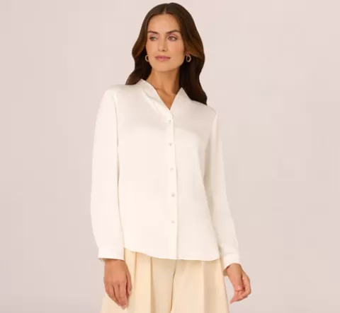 Adrianna Papell Pebble Satin Woven Blouse In IVORY Flash Sale