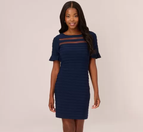 Adrianna Papell Pintuck Dress With Ruffle Short Sleeves In MIDNIGHT Shop