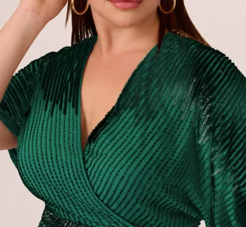 Adrianna Papell Plus Size Beaded Faux Wrap Dress With Dolman Sleeves In Dark Ivy DARKIVY Best Sale