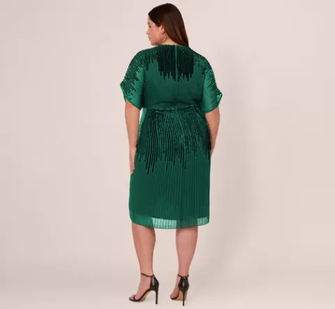 Adrianna Papell Plus Size Beaded Faux Wrap Dress With Dolman Sleeves In Dark Ivy DARKIVY Best Sale
