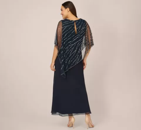 Adrianna Papell Plus Size Hand-Beaded Popover Long Dress In MIDNIGHT Cheap