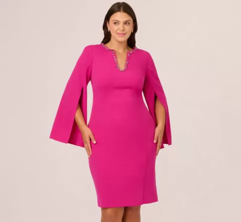 Adrianna Papell Plus Size Knit Crepe Jewel Short Dress In Berry Rose BERRYROSE Cheap
