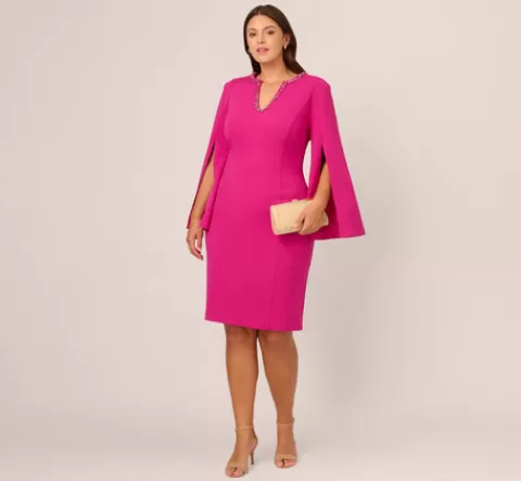 Adrianna Papell Plus Size Knit Crepe Jewel Short Dress In Berry Rose BERRYROSE Cheap