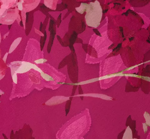 Adrianna Papell Plus Size Metallic Floral Chiffon Midi Dress With Ruffled Neckline In Raspberry Multi RASPBERRYMULTI Shop
