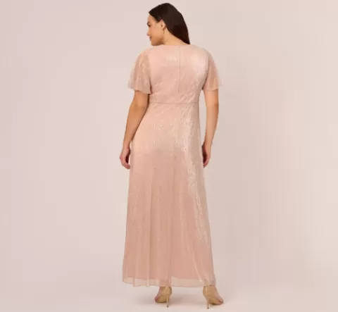 Adrianna Papell Plus Size Metallic Mesh Draped Gown In Rose Gold ROSEGOLD Fashion