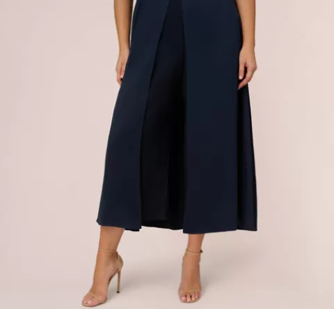 Adrianna Papell Plus Size Satin Crepe Ruffled Cropped Jumpsuit In Dark Navy DARKNAVY Hot