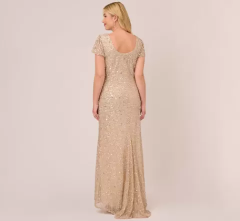 Adrianna Papell Plus Size Scoop Back Sequin Gown In CHAMPAGNE Outlet