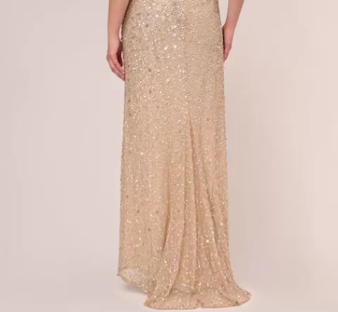 Adrianna Papell Plus Size Scoop Back Sequin Gown In CHAMPAGNE Outlet