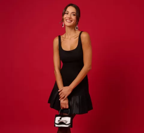 Adrianna Papell Ponte Taffeta Drop Waist Flounce Dress In BLACK Best Sale