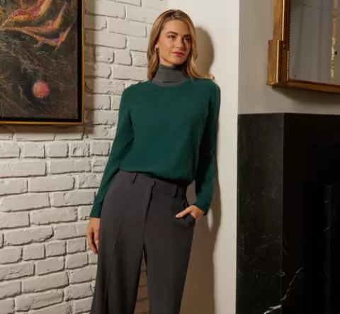 Adrianna Papell Ribbed Detail Embellished Pullover Sweater In Deep Forest DEEPFOREST Clearance