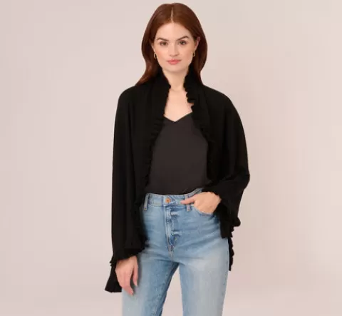 Adrianna Papell Ruffled S'Hug® With Hidden Tunnel Sleeves In BLACK Cheap