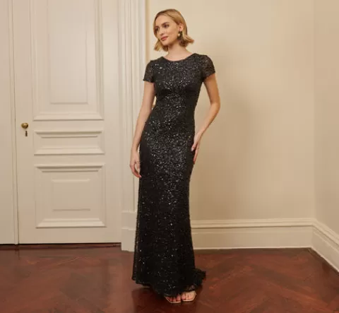 Adrianna Papell Scoop Back Sequin Gown In BLACK Cheap