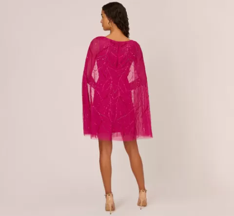 Adrianna Papell Sequin Beaded Cape Dress With Illusion Neckline In Hot Orchid HOTORCHID Online