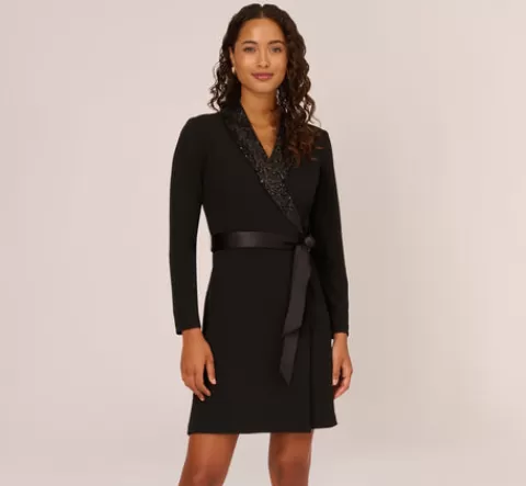 Adrianna Papell Sequin Collar Tuxedo Dress In BLACK Discount