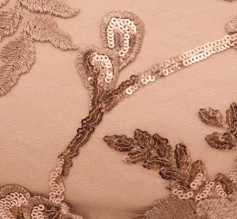 Adrianna Papell Sequin Embroidered Midi Dress With Sheer Short Sleeves In ALMONDINE Shop