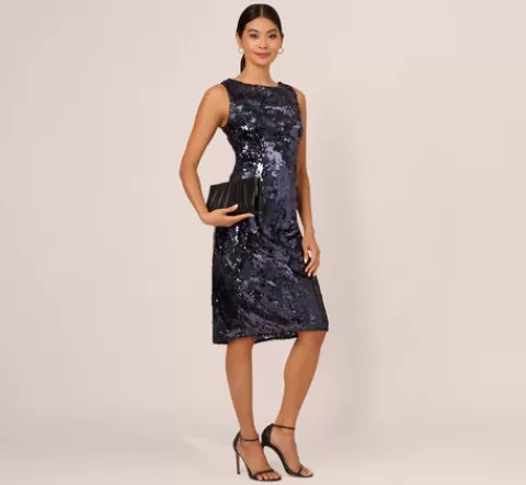 Adrianna Papell Sequin Sheath Dress In NAVY Best