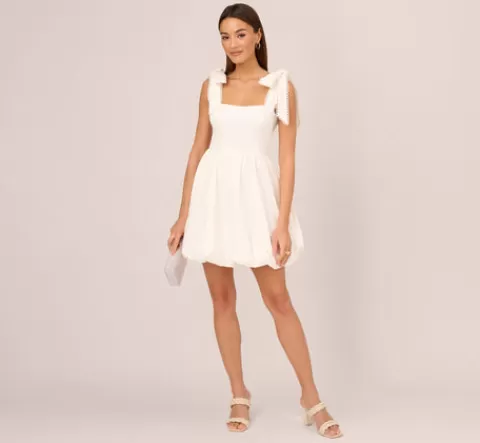 Adrianna Papell Short Bubble Dress With Bow Tie Straps In WHITE Flash Sale