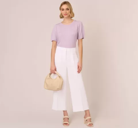 Adrianna Papell Short Sleeve Cable Knit Sweater With Crew Neckline In Orchid Petal ORCHIDPETAL Best