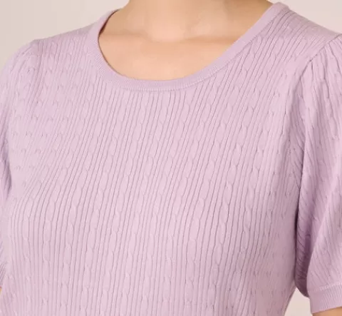Adrianna Papell Short Sleeve Cable Knit Sweater With Crew Neckline In Orchid Petal ORCHIDPETAL Best