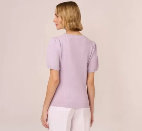 Adrianna Papell Short Sleeve Cable Knit Sweater With Crew Neckline In Orchid Petal ORCHIDPETAL Best