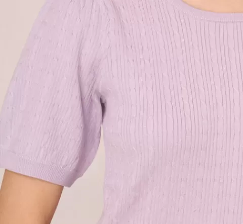 Adrianna Papell Short Sleeve Cable Knit Sweater With Crew Neckline In Orchid Petal ORCHIDPETAL Best