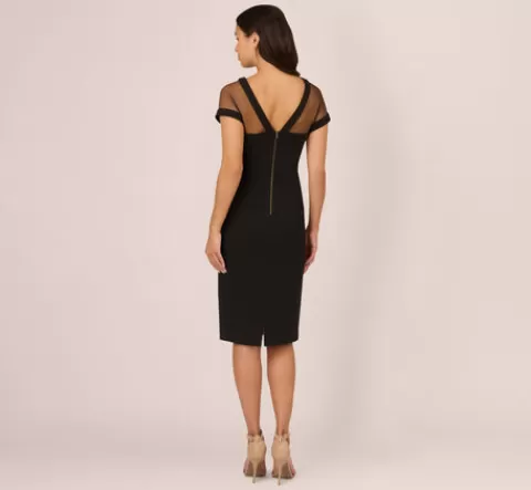 Adrianna Papell Short Sleeve Sheath Dress With Illusion Details In BLACK Clearance