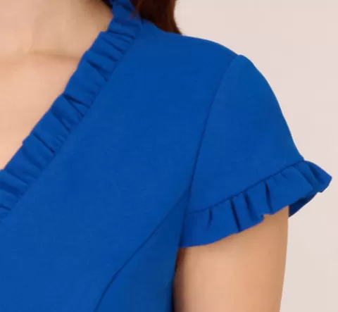 Adrianna Papell Short Sleeve Sheath Dress With Ruffle Trim In Cobalt Blue COBALTBLUE Discount