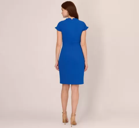 Adrianna Papell Short Sleeve Sheath Dress With Ruffle Trim In Cobalt Blue COBALTBLUE Discount