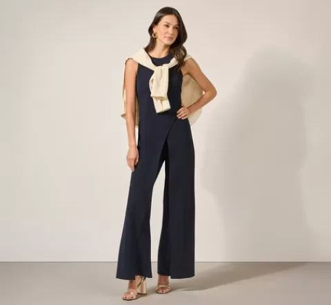 Adrianna Papell Sleeveless Asymmetrical Jumpsuit In MIDNIGHT Outlet
