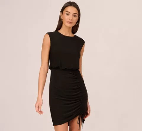 Adrianna Papell Sleeveless Blouson Dress With Shirred Skirt In BLACK Store