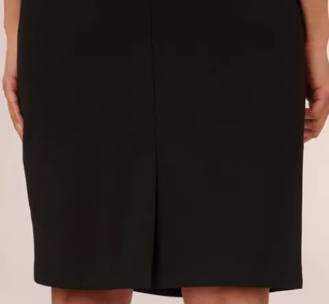 Adrianna Papell Sleeveless Crepe Sheath Midi Dress With Ruffle Accent In BLACK Discount