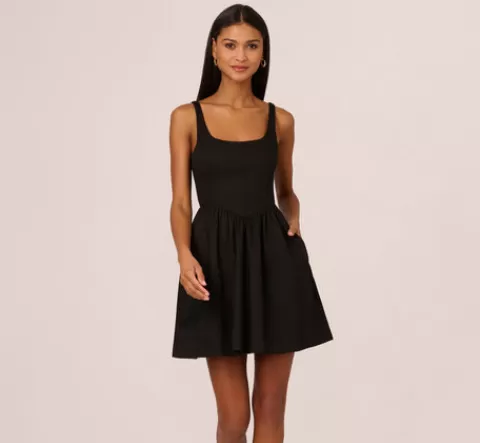Adrianna Papell Sleeveless Fit And Flare Dress With Square Neckline In BLACK Best Sale