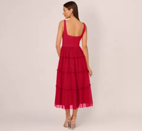 Adrianna Papell Sleeveless Midi Dress With Square Neck And Tiered Skirt In Matador Red MATADORRED Best