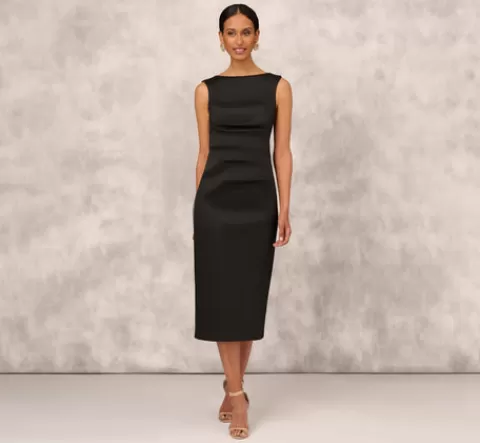Adrianna Papell Sleeveless Mikado Ankle-Length Dress With Pleated Details In BLACK Hot