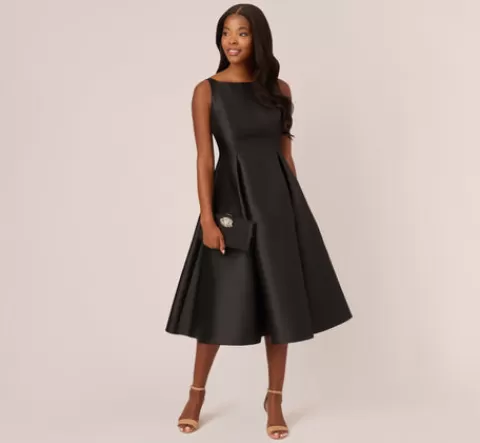Adrianna Papell Sleeveless Mikado Fit And Flare Midi Dress With V-Back In BLACK Best