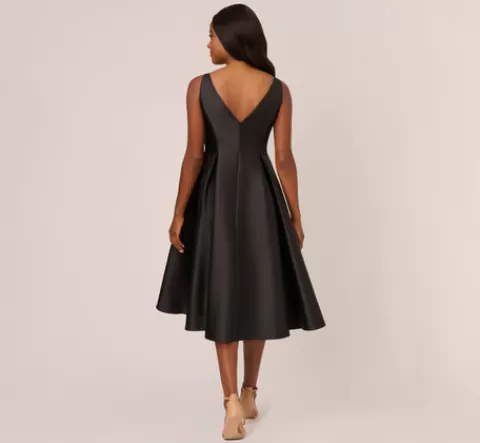 Adrianna Papell Sleeveless Mikado Fit And Flare Midi Dress With V-Back In BLACK Best
