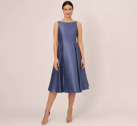 Adrianna Papell Sleeveless Mikado Fit And Flare Midi Dress With V-Back In Blue Frost BLUEFROST Outlet