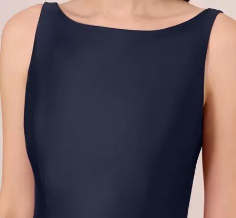 Adrianna Papell Sleeveless Mikado Fit And Flare Midi Dress With V-Back In MIDNIGHT Clearance