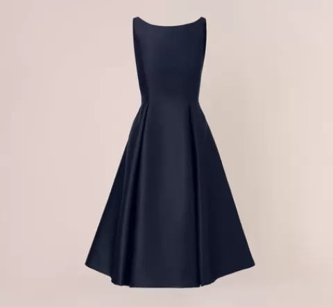 Adrianna Papell Sleeveless Mikado Fit And Flare Midi Dress With V-Back In MIDNIGHT Clearance