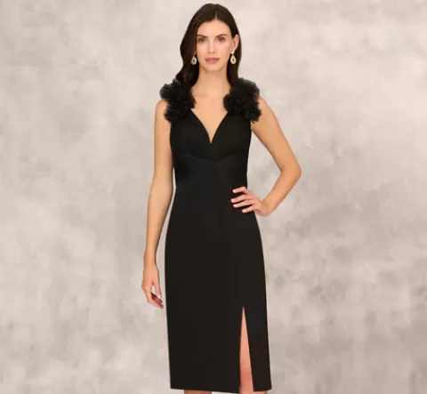 Adrianna Papell Sleeveless Sheath Dress With Ruffle Accents In BLACK Clearance