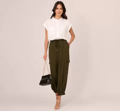 Adrianna Papell Sleeveless Utility Shirt With Chest Pockets In WHITE Discount