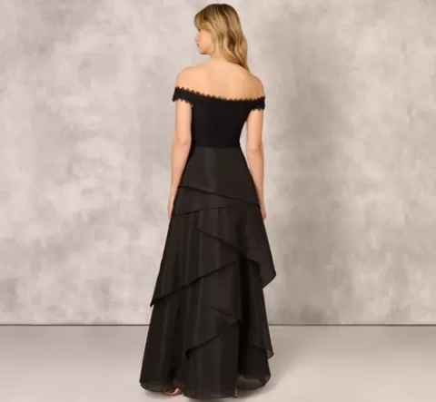 Adrianna Papell Strapless Organza Ball Gown With Off The Shoulder Neckline In BLACK Hot