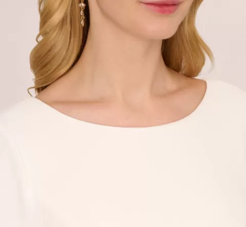 Adrianna Papell Stretch Crepe Jumpsuit With Feather Trim Bell Sleeves In IVORY Sale
