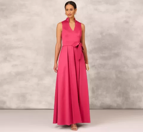 Adrianna Papell Stretch Mikado Ball Gown With Self Tie Sash In Faded Azalea FADEDAZALEA Hot
