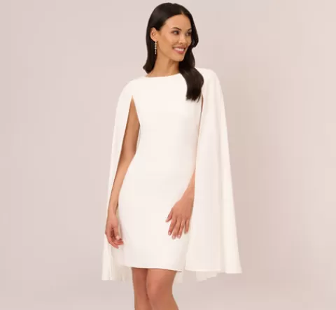 Adrianna Papell Structured Cape Sheath Dress In IVORY Cheap