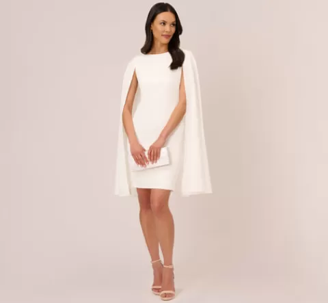 Adrianna Papell Structured Cape Sheath Dress In IVORY Cheap