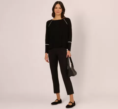 Adrianna Papell Sweater Vest Collared Twofer Shirt In Black Ivory BLACK-IVORY Sale