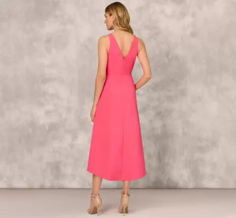 Adrianna Papell Taffeta Halter Midi Dress With Large Floral Accent In PETUNIA Shop