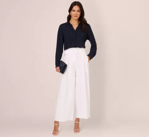 Adrianna Papell Textured Button Up Top With Long Sleeves In Blue Moon BLUEMOON Clearance